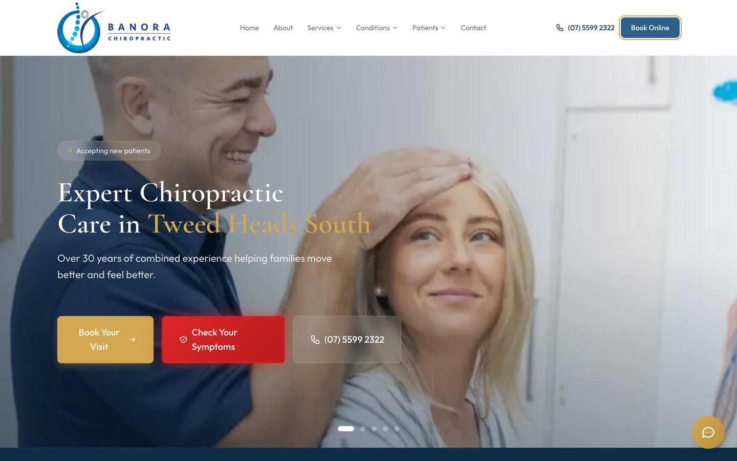Banora Chiropractic homepage on a desktop screen