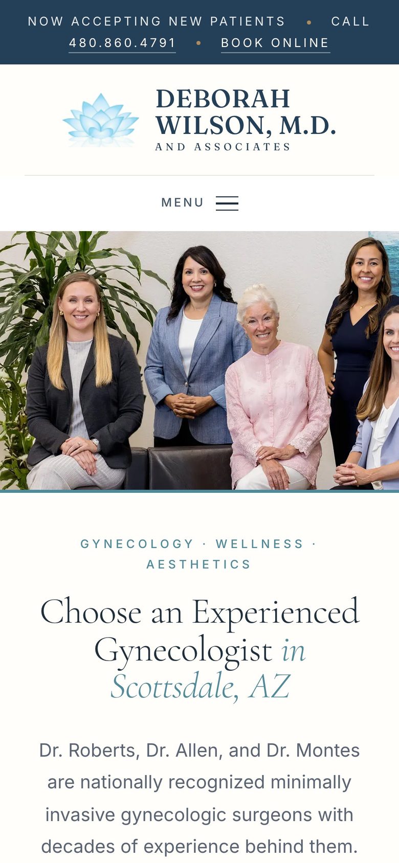 Deborah Wilson, M.D. & Associates homepage on a phone