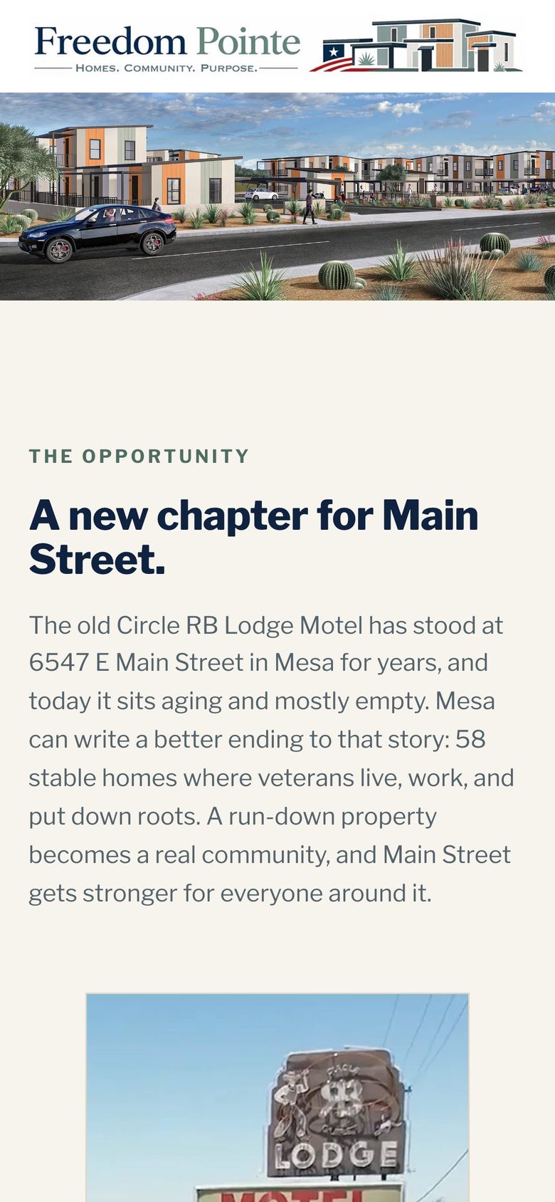 Freedom Pointe homepage on a phone