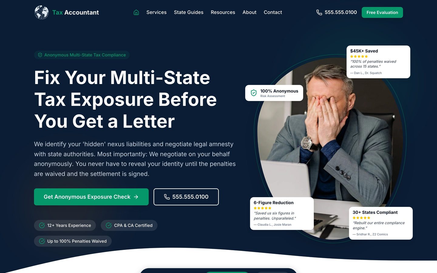 Nexus Accounting homepage on a desktop screen