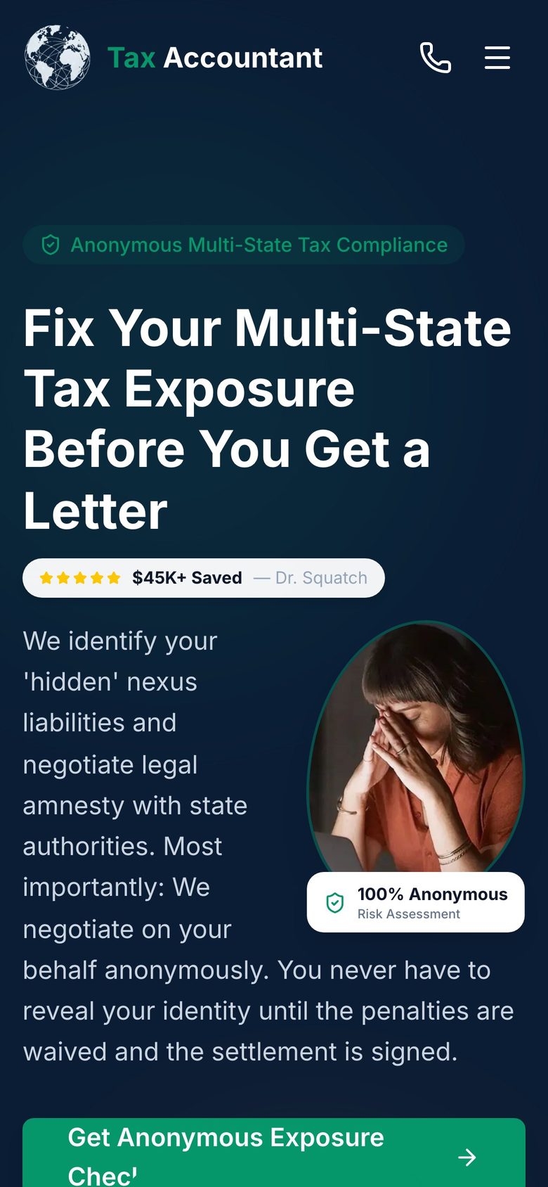 Nexus Accounting homepage on a phone