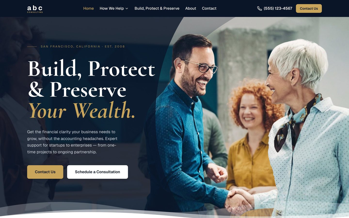 SBA Financials homepage on a desktop screen