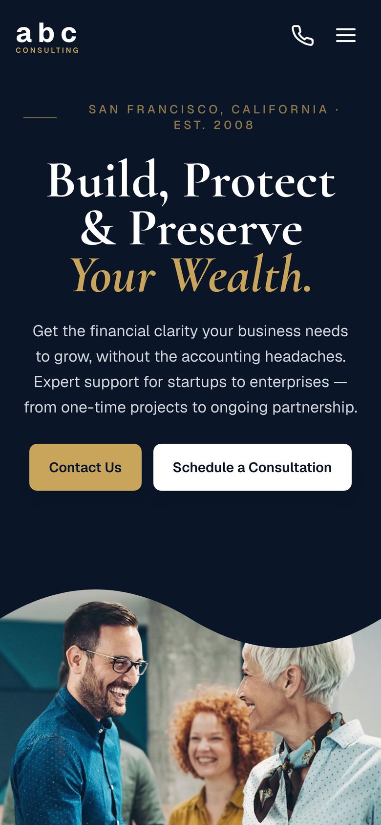 SBA Financials homepage on a phone