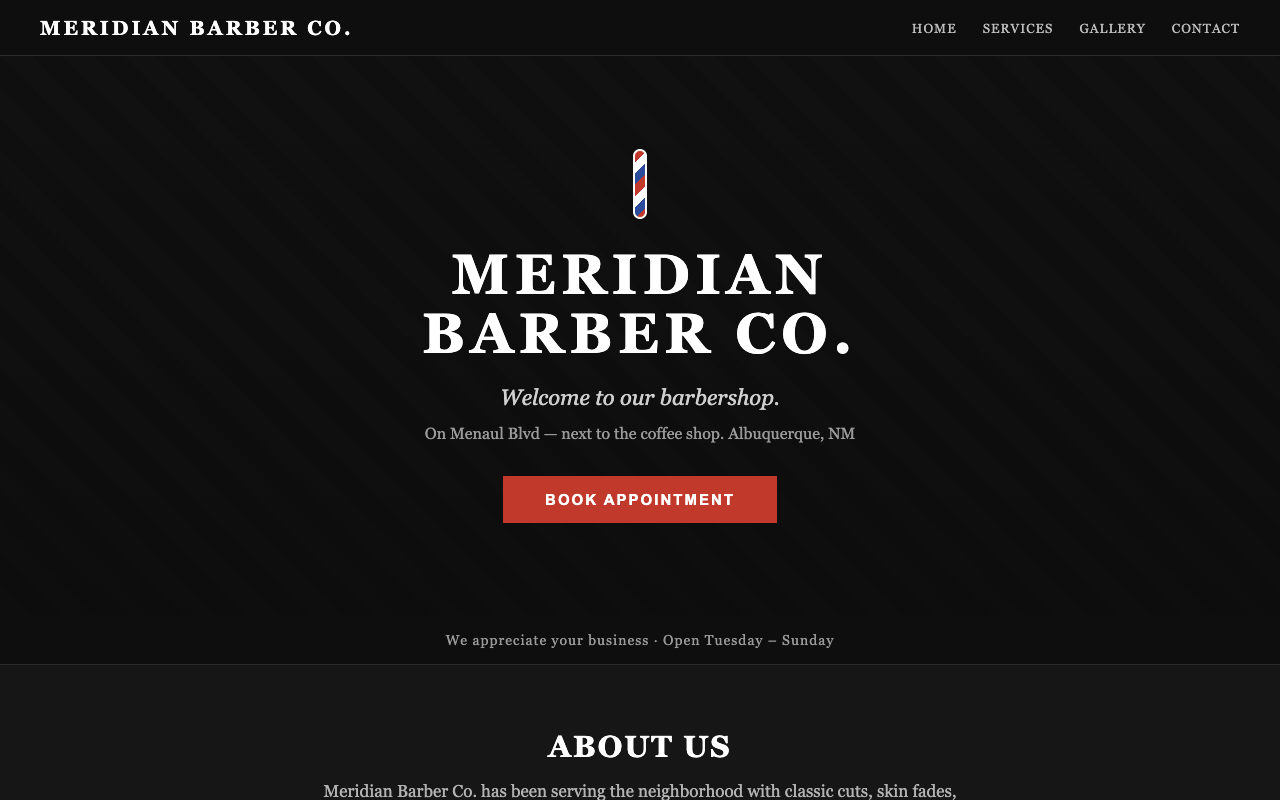 Meridian Barber Co. on desktop