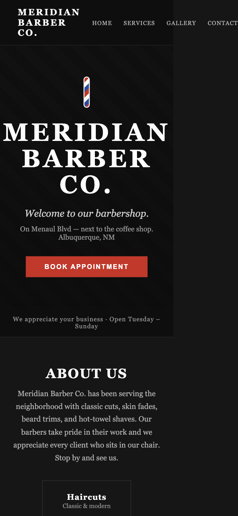 Meridian Barber Co. on mobile