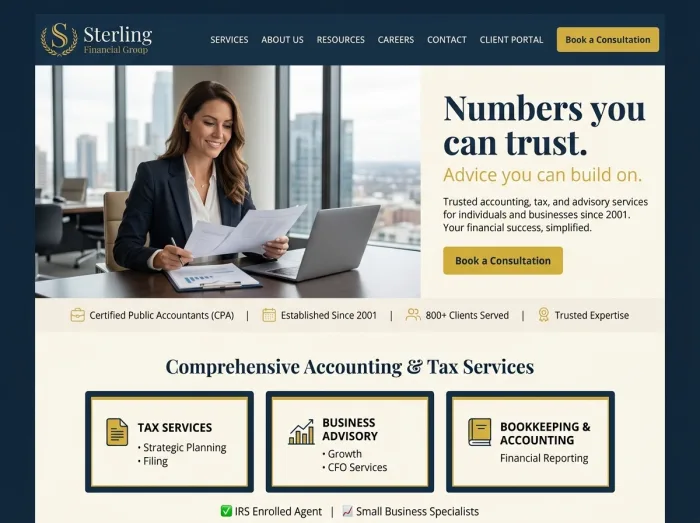 Accountants website design concept — Sterling Financial Group