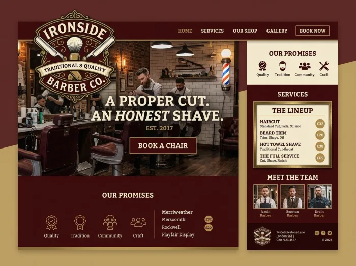 Barber Shops website design concept — Ironside Barber Co.