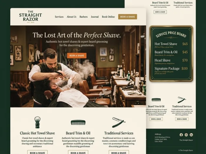 The Straight Razor — Barber Shops website design concept