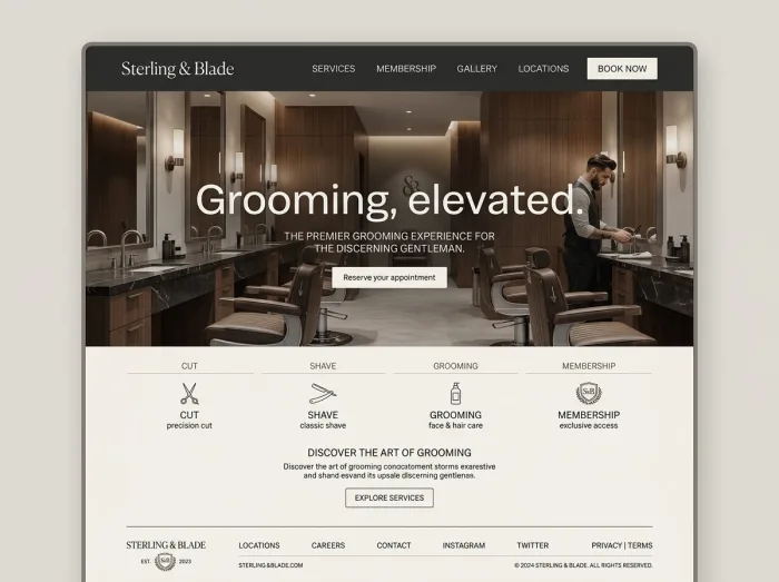 Barber Shops website design concept — Sterling & Blade