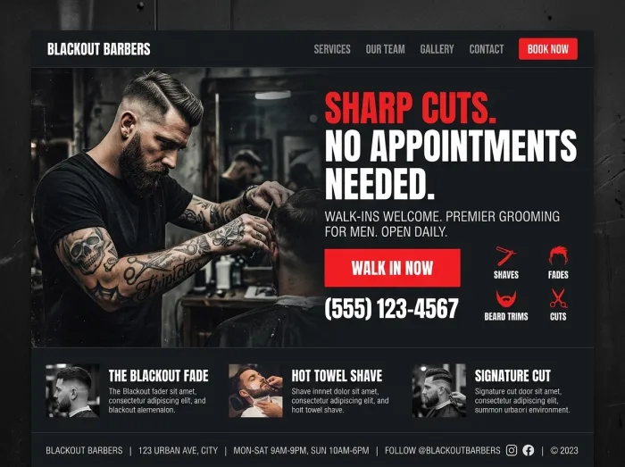 Blackout Barbers — Barber Shops website design concept