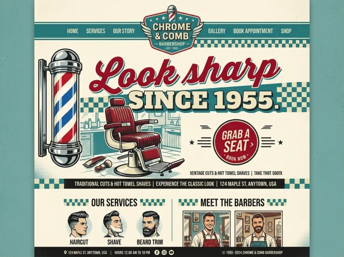 Chrome & Comb — Barber Shops website design concept