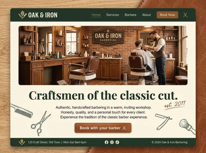 Oak & Iron — Barber Shops website design concept