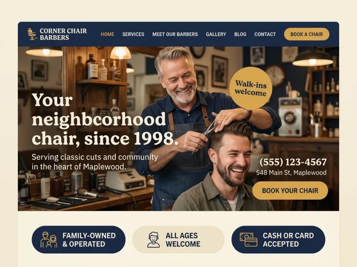 Corner Chair Barbers — Barber Shops website design concept