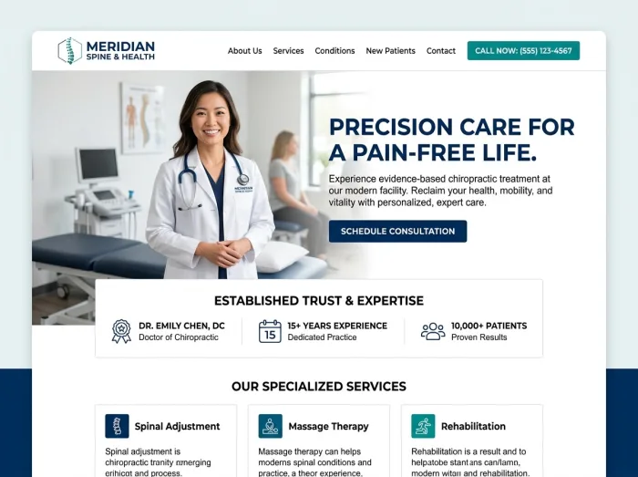 Meridian Spine — Chiropractors website design concept