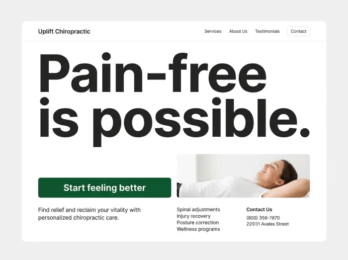 Uplift — Chiropractors website design concept
