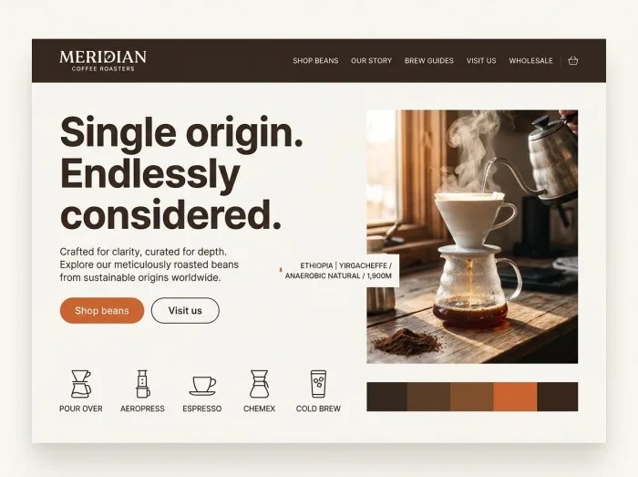 Coffee Shops website design concept — Meridian Roasters