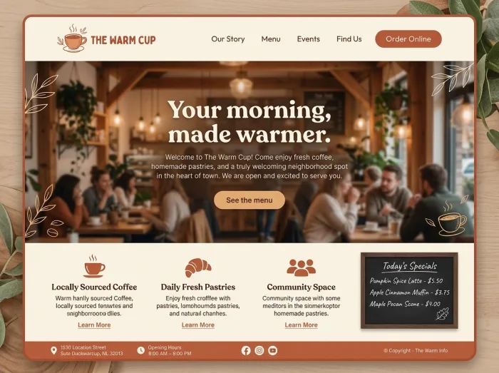 Coffee Shops website design concept — The Warm Cup