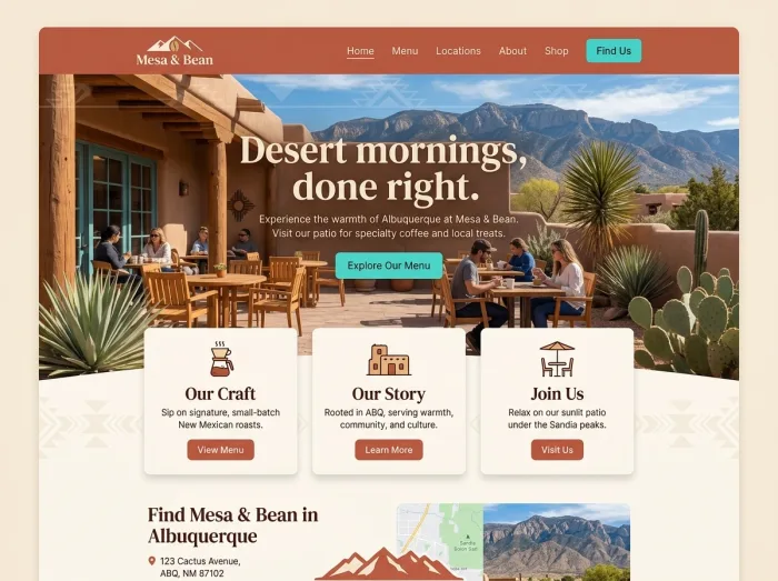Mesa & Bean — Coffee Shops website design concept