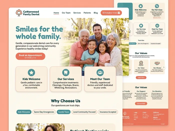 Cottonwood Family — Dentists website design concept