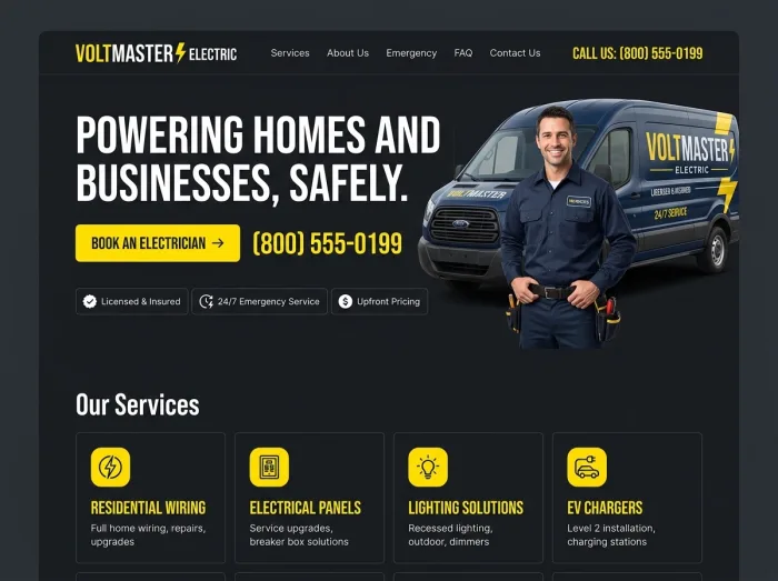 Electricians website design concept — Voltmaster Electric