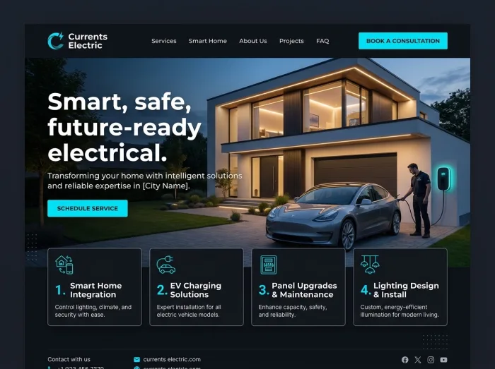 Currents Electric — Electricians website design concept