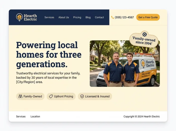 Hearth Electric — Electricians website design concept