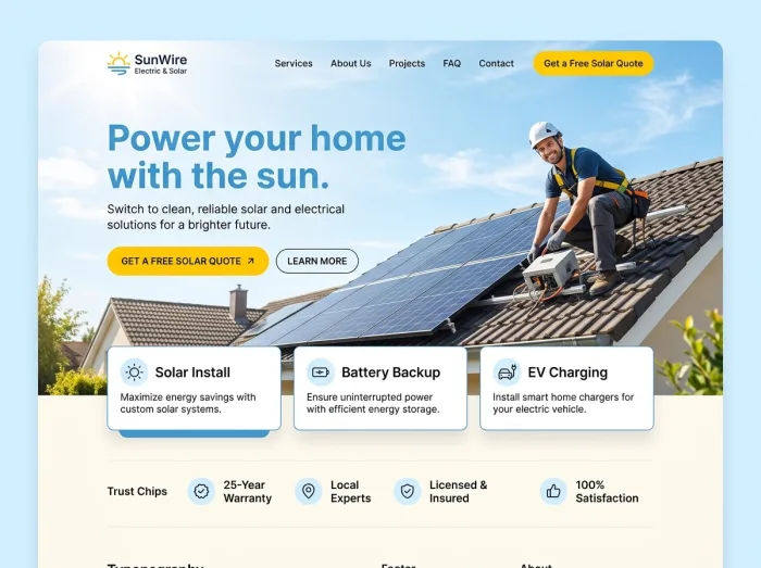SunWire Solar — Electricians website design concept