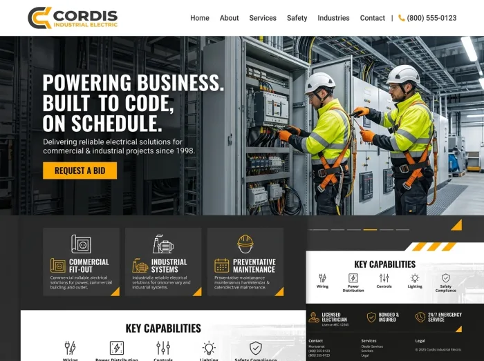 Cordis Industrial — Electricians website design concept
