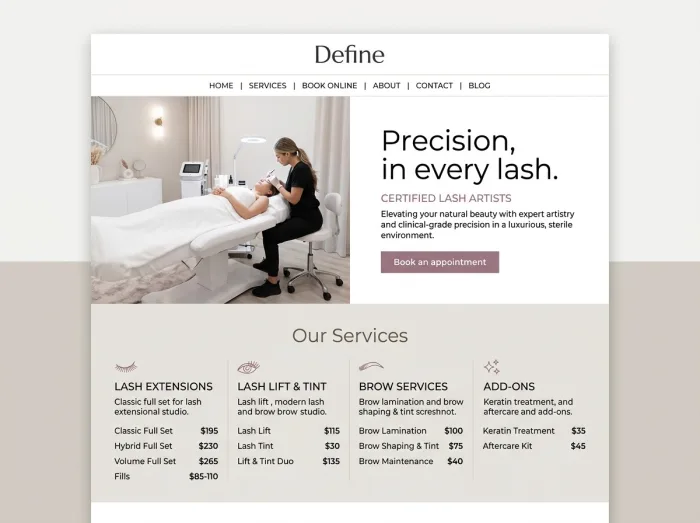 Define — Eyelashes website design concept