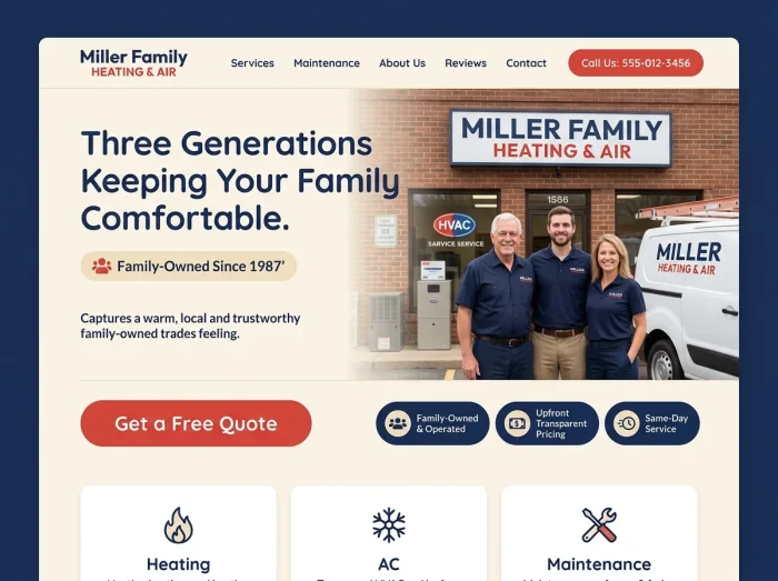 HVAC website design concept — Miller Family Heating & Air