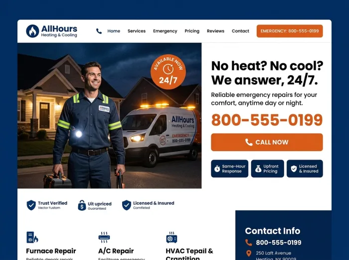 AllHours Heating & Cooling — HVAC website design concept