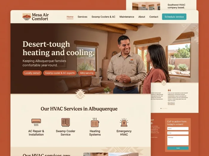 Mesa Air Comfort — HVAC website design concept