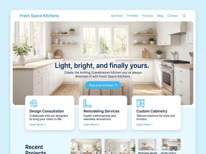 Fresh Space — Kitchen Remodelers website design concept