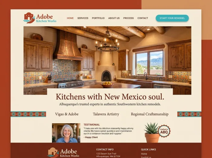 Adobe Kitchen Works — Kitchen Remodelers website design concept