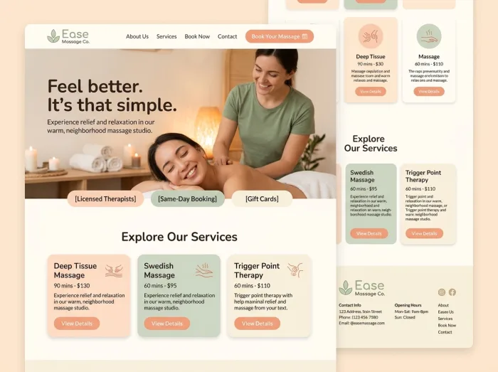 Ease Massage Co. — Massage website design concept