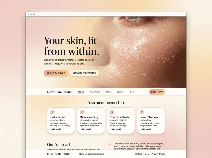 Med Spas & Beauty website design concept — Dewy Glow