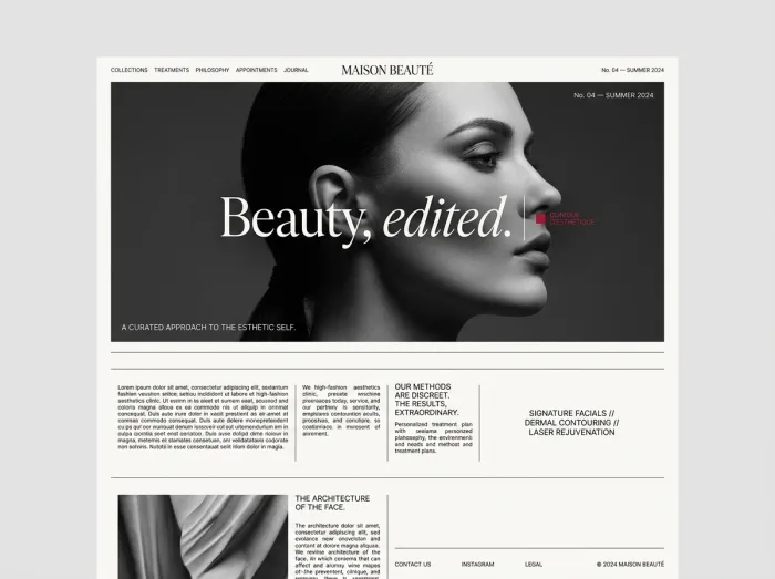 Vogue Editorial — Med Spas & Beauty website design concept