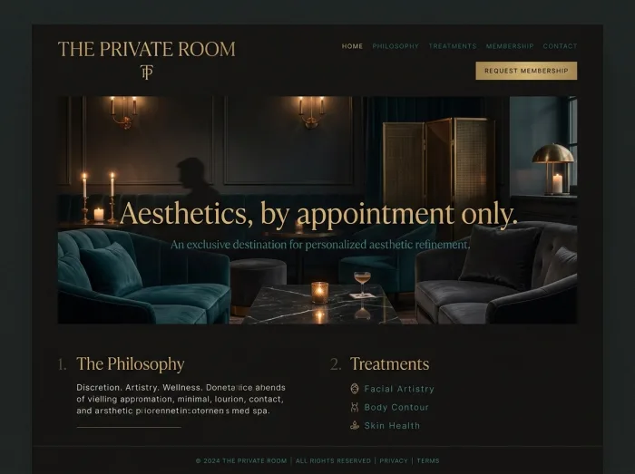 Quiet Luxury Club — Med Spas & Beauty website design concept