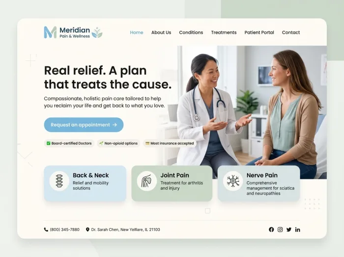 Pain & Medical Clinics website design concept — Meridian Pain & Wellness