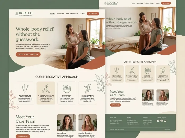 Rooted Health — Pain & Medical Clinics website design concept