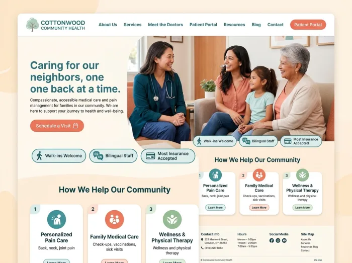 Cottonwood Community Health — Pain & Medical Clinics website design concept