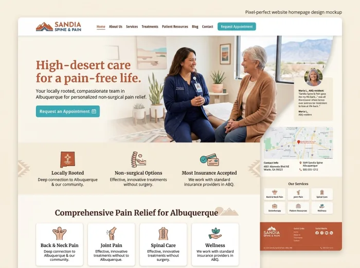 Sandia Spine & Pain — Pain & Medical Clinics website design concept