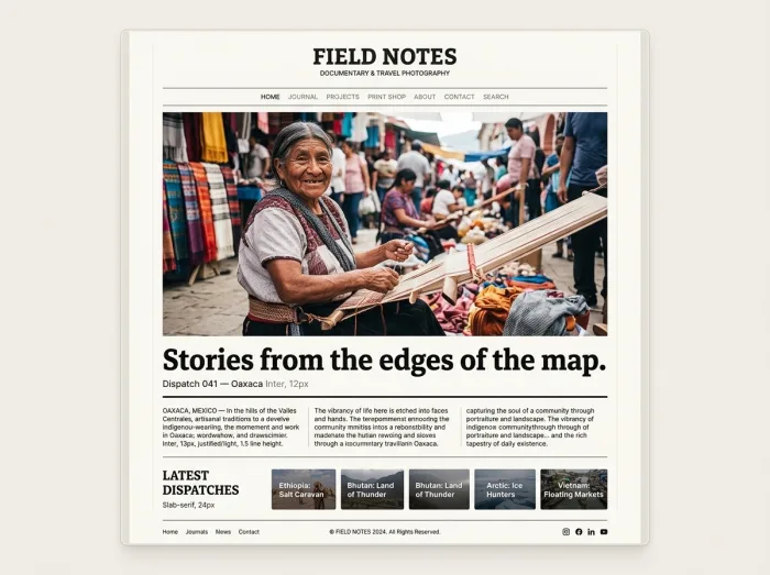Field Notes — Photographers website design concept