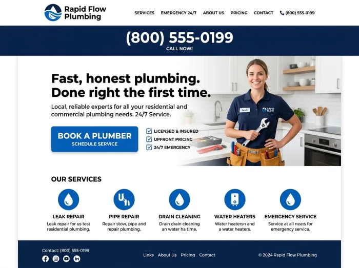 Plumbers website design concept — Rapid Flow Plumbing