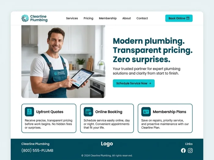 Clearline Plumbing — Plumbers website design concept
