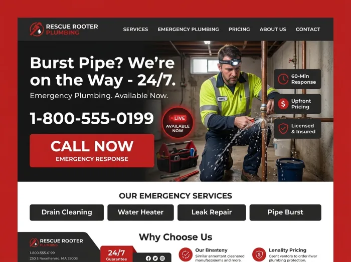Rescue Rooter — Plumbers website design concept