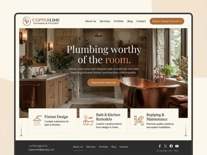 Copperline Fixtures — Plumbers website design concept