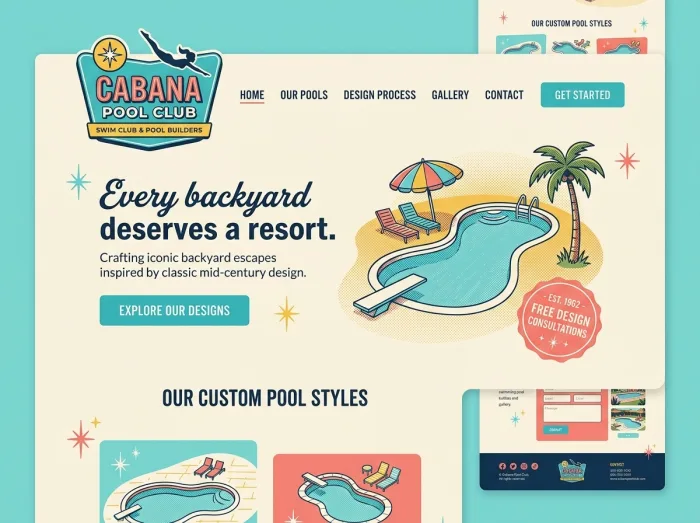 Pool Builders website design concept — Poolside Americana