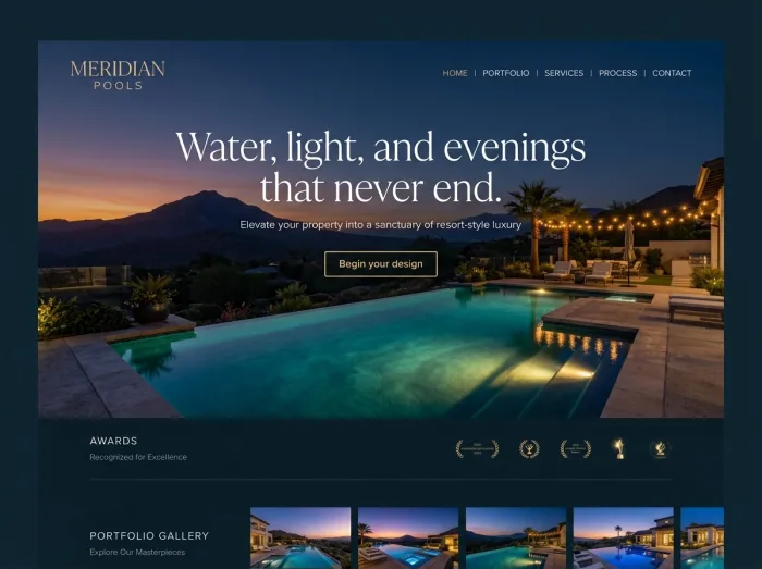 Pool Builders website design concept — Twilight Resort