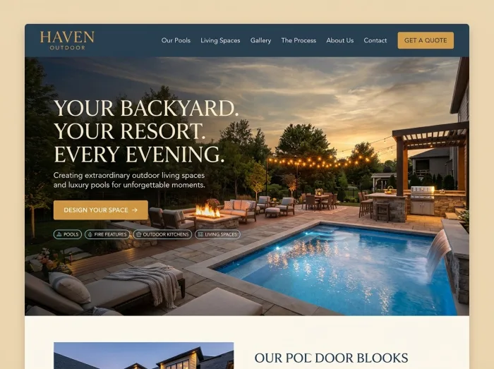 Haven Outdoor — Pool Builders website design concept